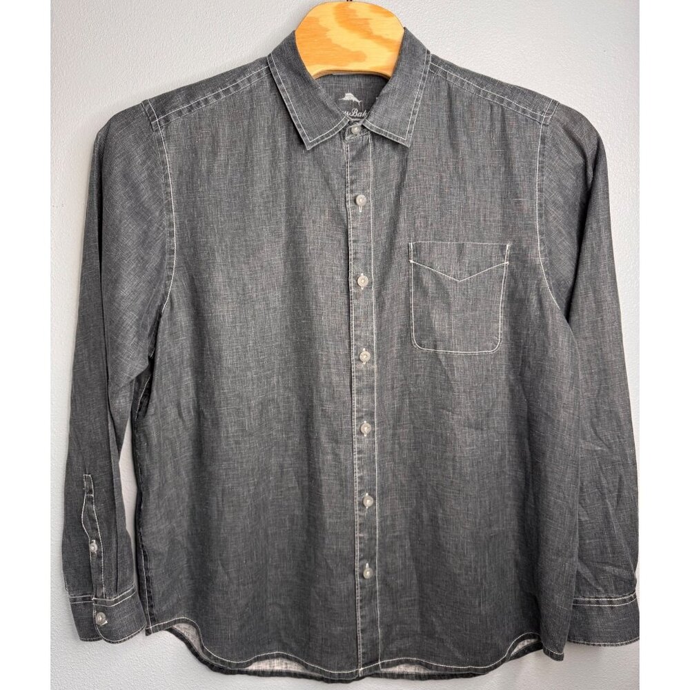 Tommy Bahama Sea Glass Breezer Gray Long Sleeve Linen Shirt XL Button Up